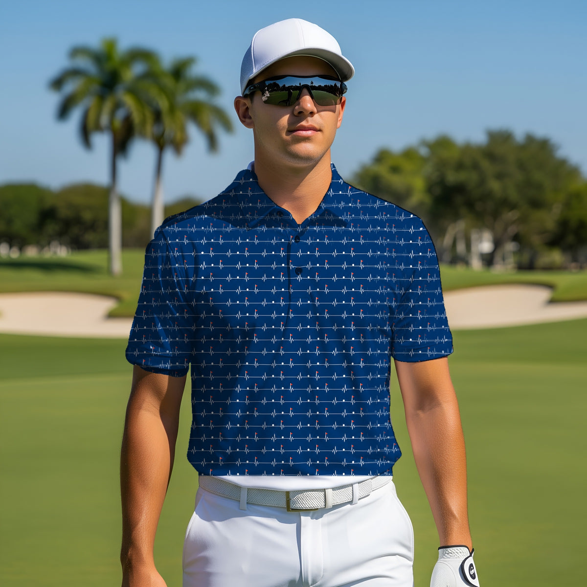 Heartbeat Stripe Performance Print Polo worn on the golf course