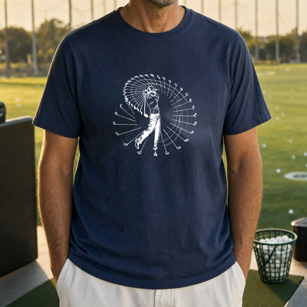 Pure Swing Tee worn on the golf course, Navy