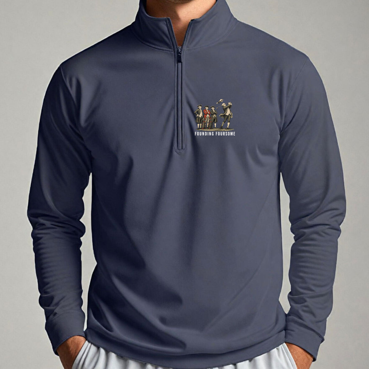 Founding Foursome Quarter Zip worn, Navy