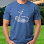 Moon Crater Skeleton Tee worn on the golf course, Royal