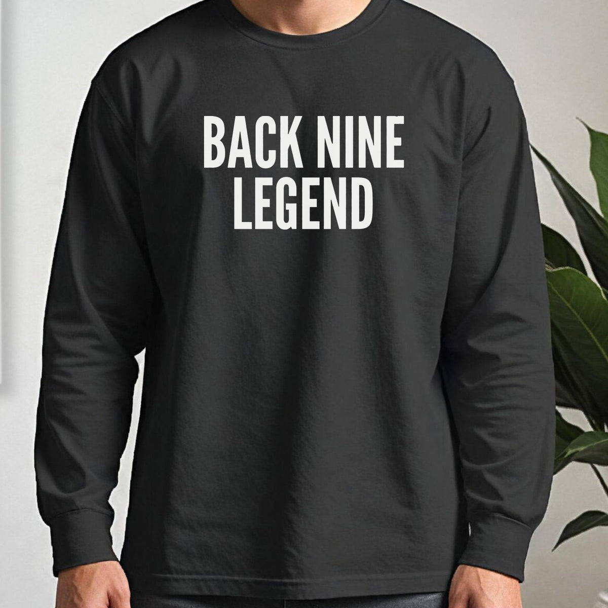 BACK NINE LEGEND Long Sleeve Tee worn, Black