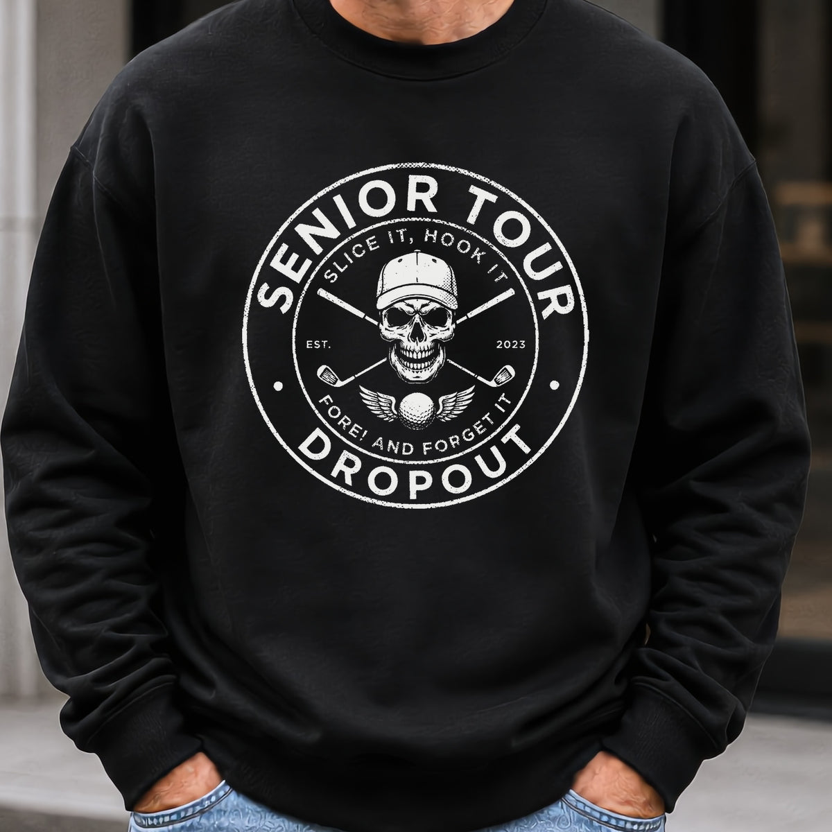 Senior Tour Dropout Sweatshirt worn, Black