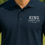 Personalized Country Club Performance Polo worn on the golf course, Navy