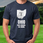 Ohio Four Seasons One Round Tee worn on the golf course, Navy