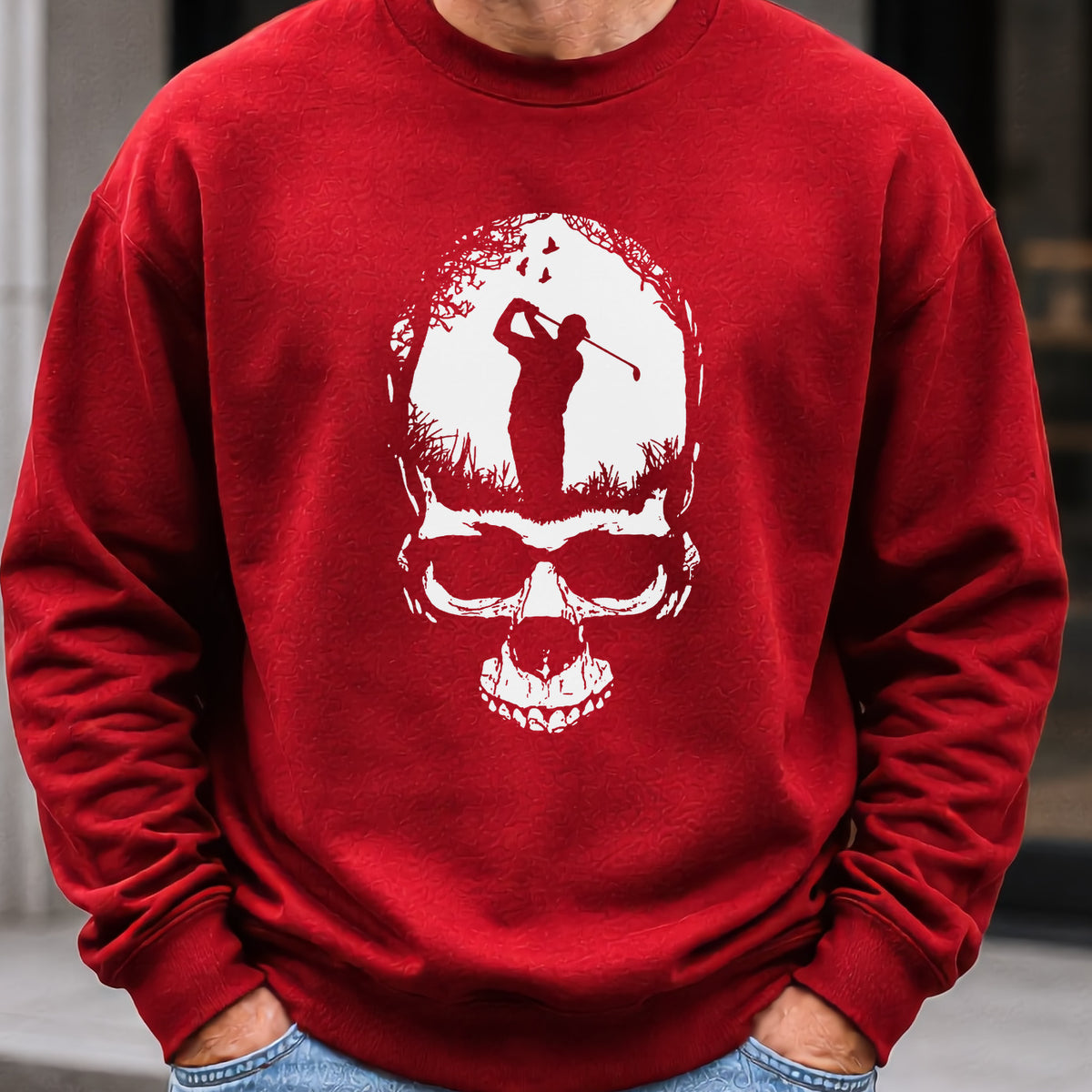 Skull Silhouette Sweatshirt worn, Red