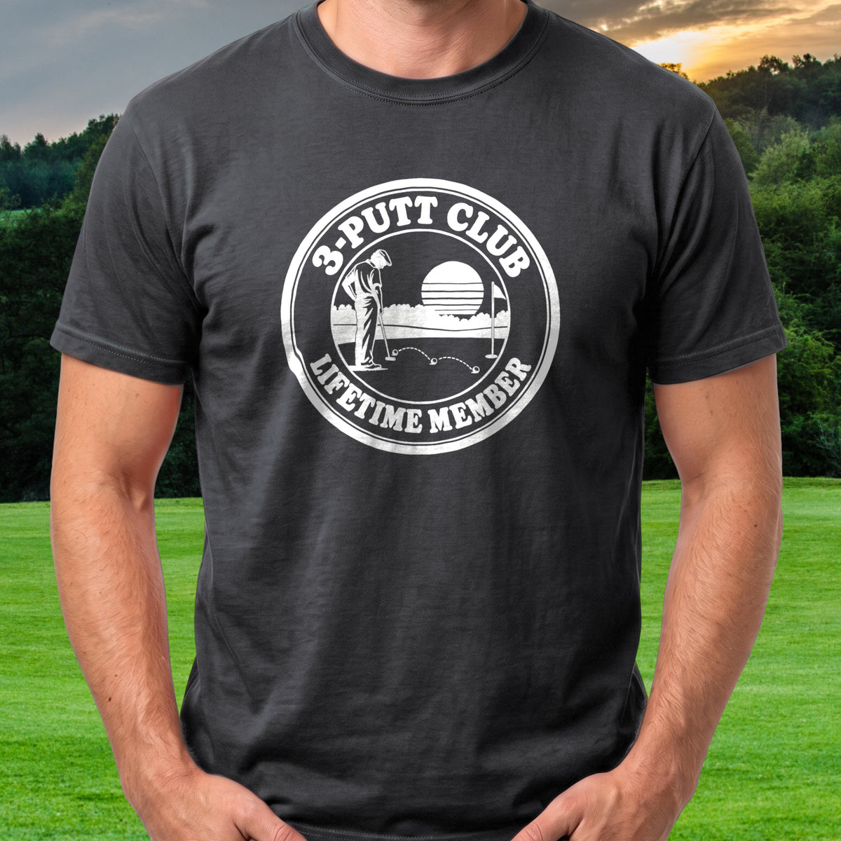 3-Putt Club Lifetime Member Tee worn on the golf course, Black