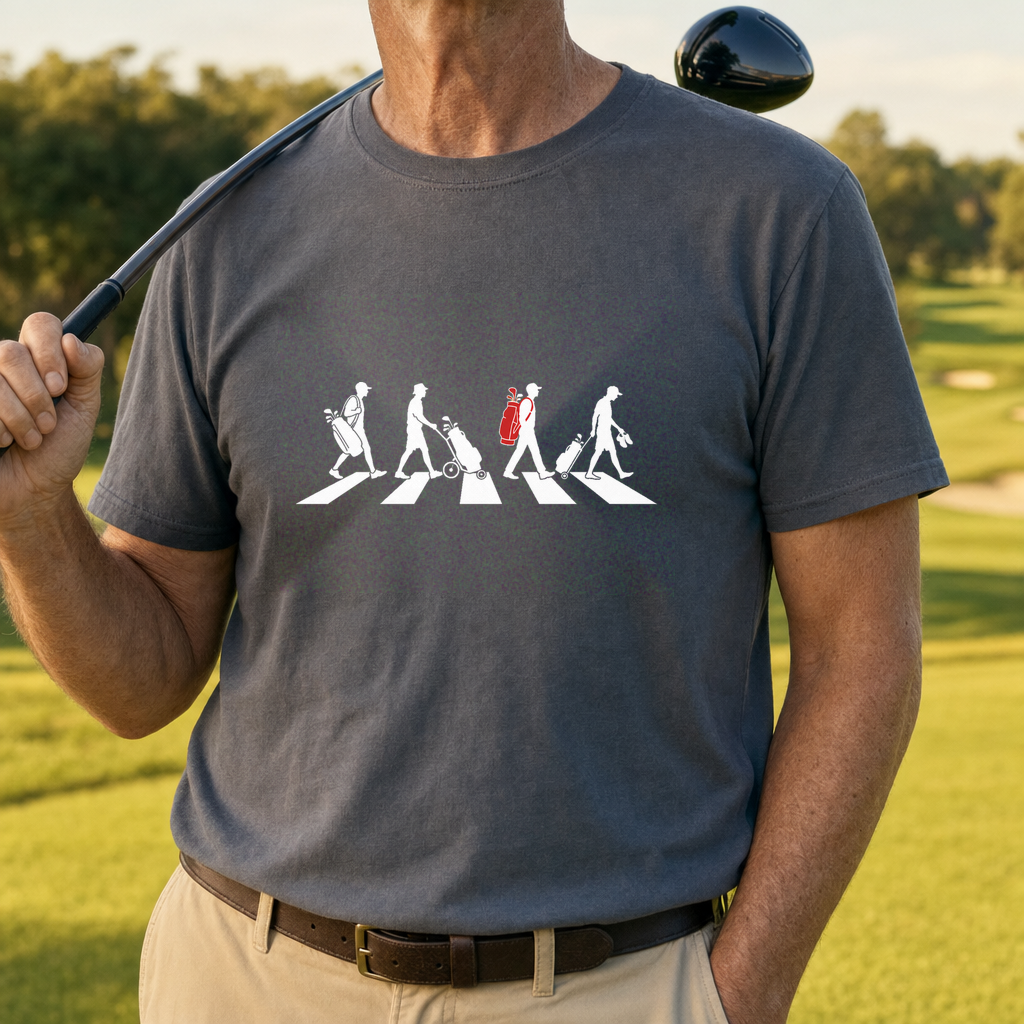 The Crossing Tee worn on the golf course, Dark Heather