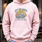 Get In Loser Retro Hoodie worn, Light Pink