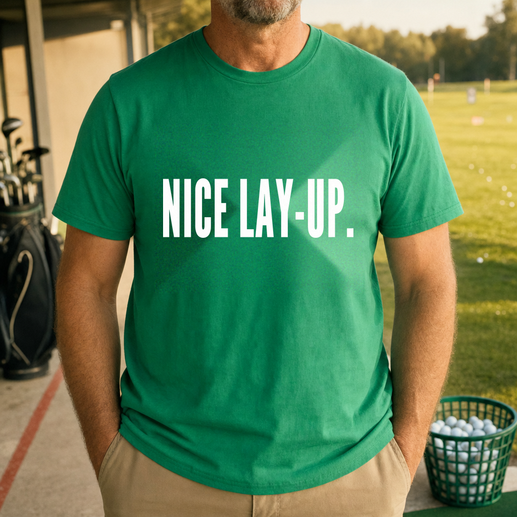 NICE LAY-UP Tee worn on the golf course, Irish Green
