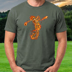 Rose Skeleton Flame Tee worn on the golf course, Military Green