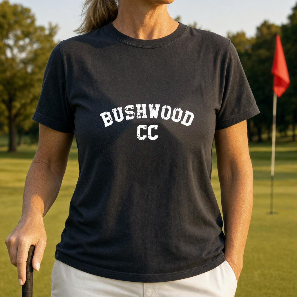 Bushwood CC Heavyweight Tee worn on the golf course, Black