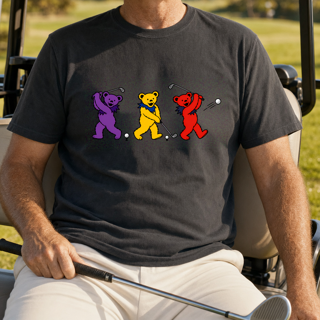 Golf Swing Bears Encore Tee worn on the golf course, Black