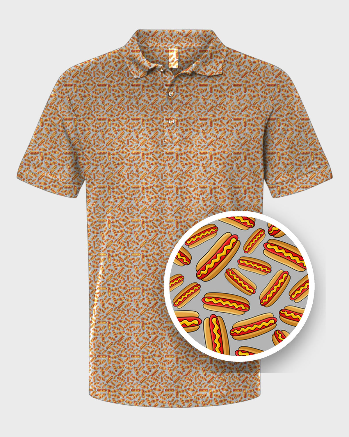 Hot Dogs Performance Print Polo, print close-up