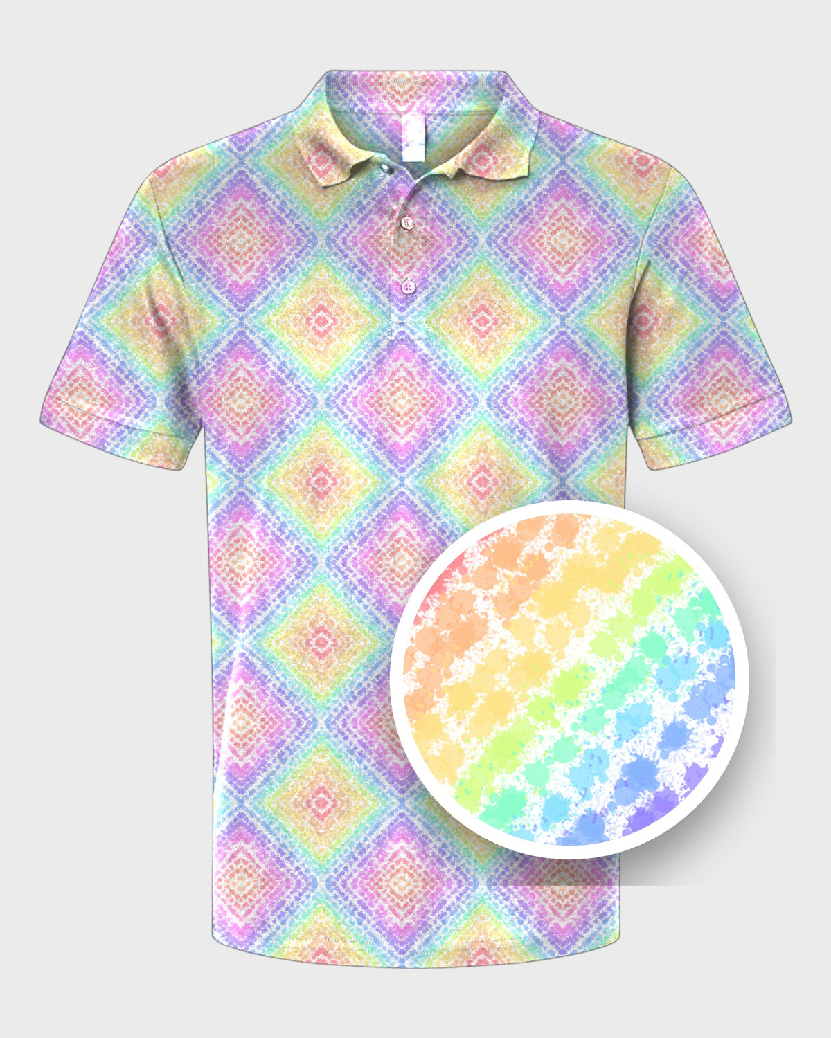 Rainbow Scribble Performance Print Polo, print close-up