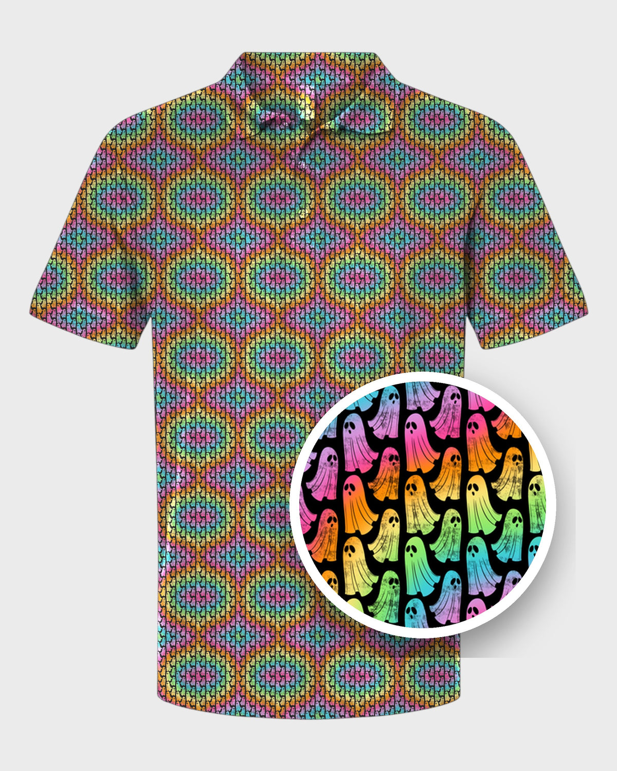 Rainbow Ghosts Performance Print Polo, print close-up