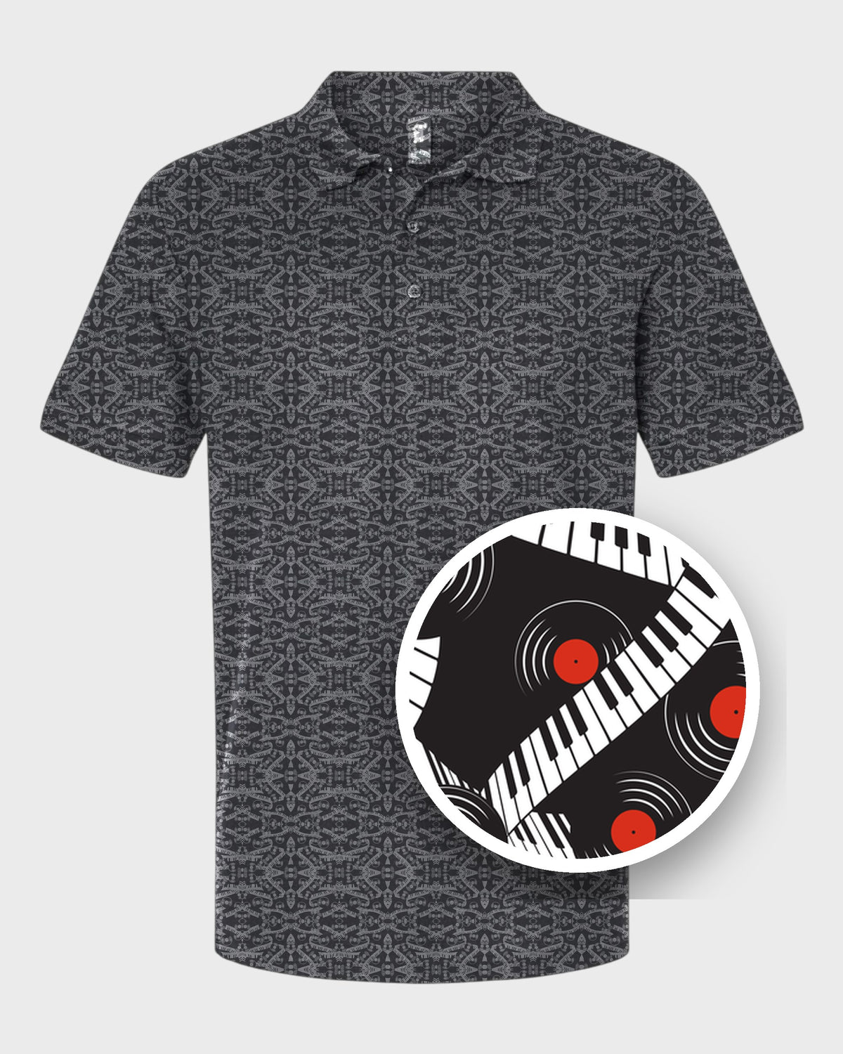 Piano And Vinyl Performance Print Polo, print close-up