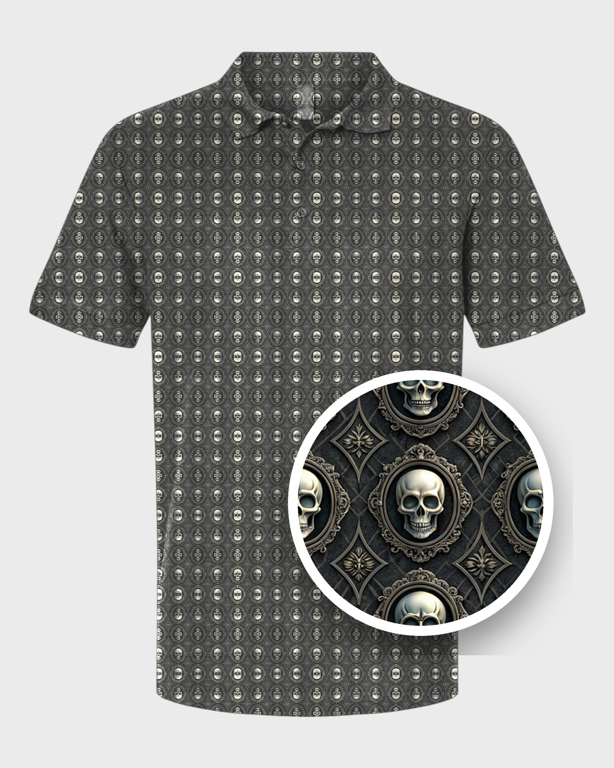 Gothic Frames Performance Print Polo, print close-up