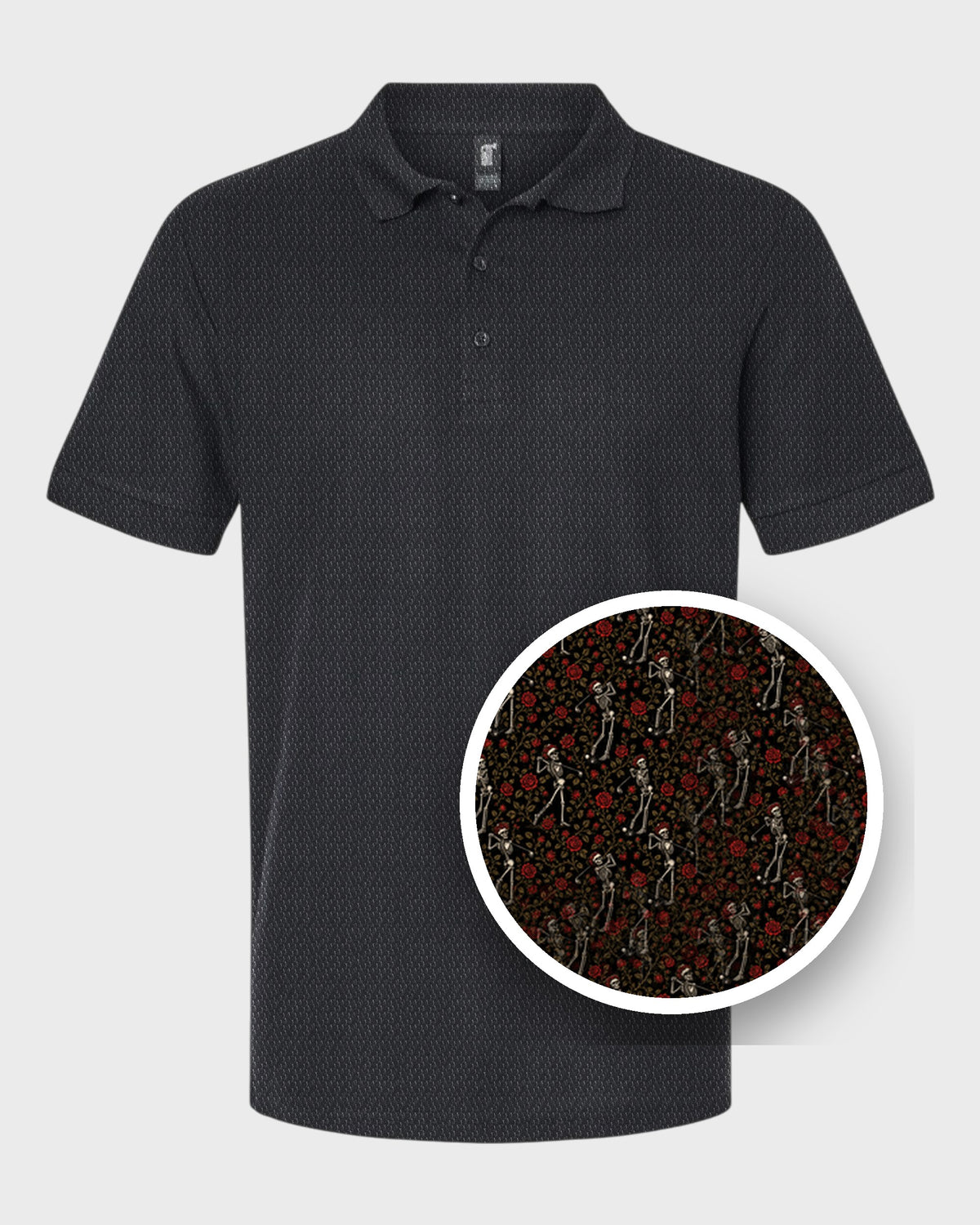 Rose Skeleton Toile Performance Print Polo, print close-up
