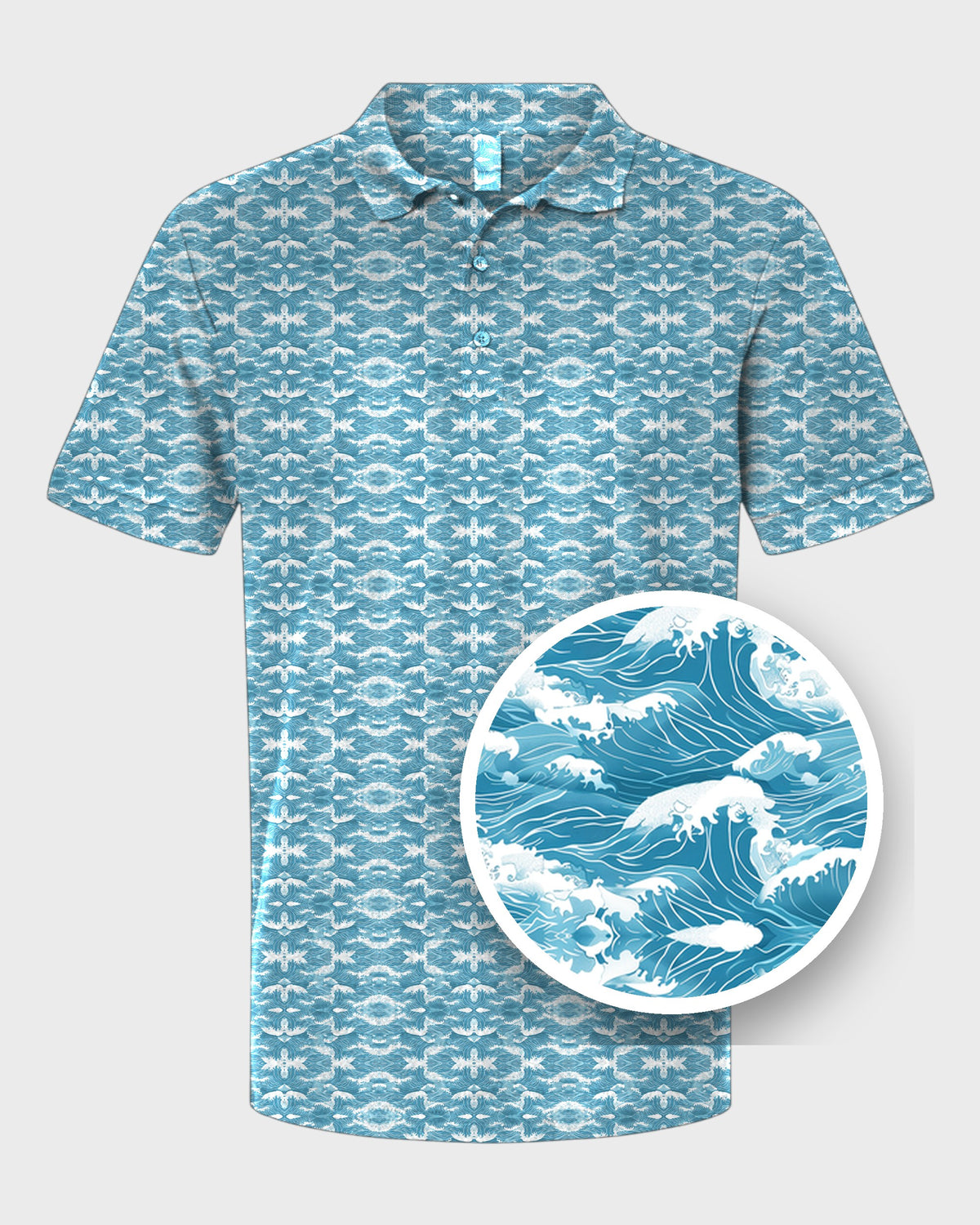 Blue Waves Performance Print Polo, print close-up