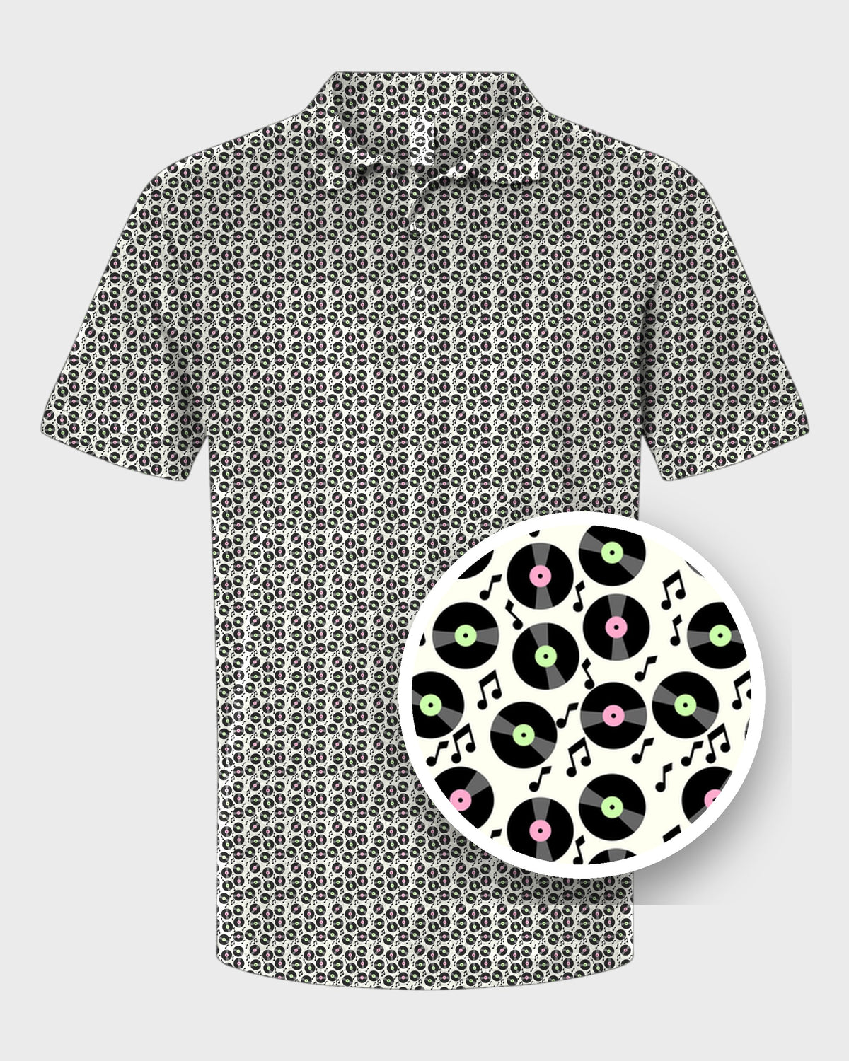 Vinyl Records Performance Print Polo, print close-up