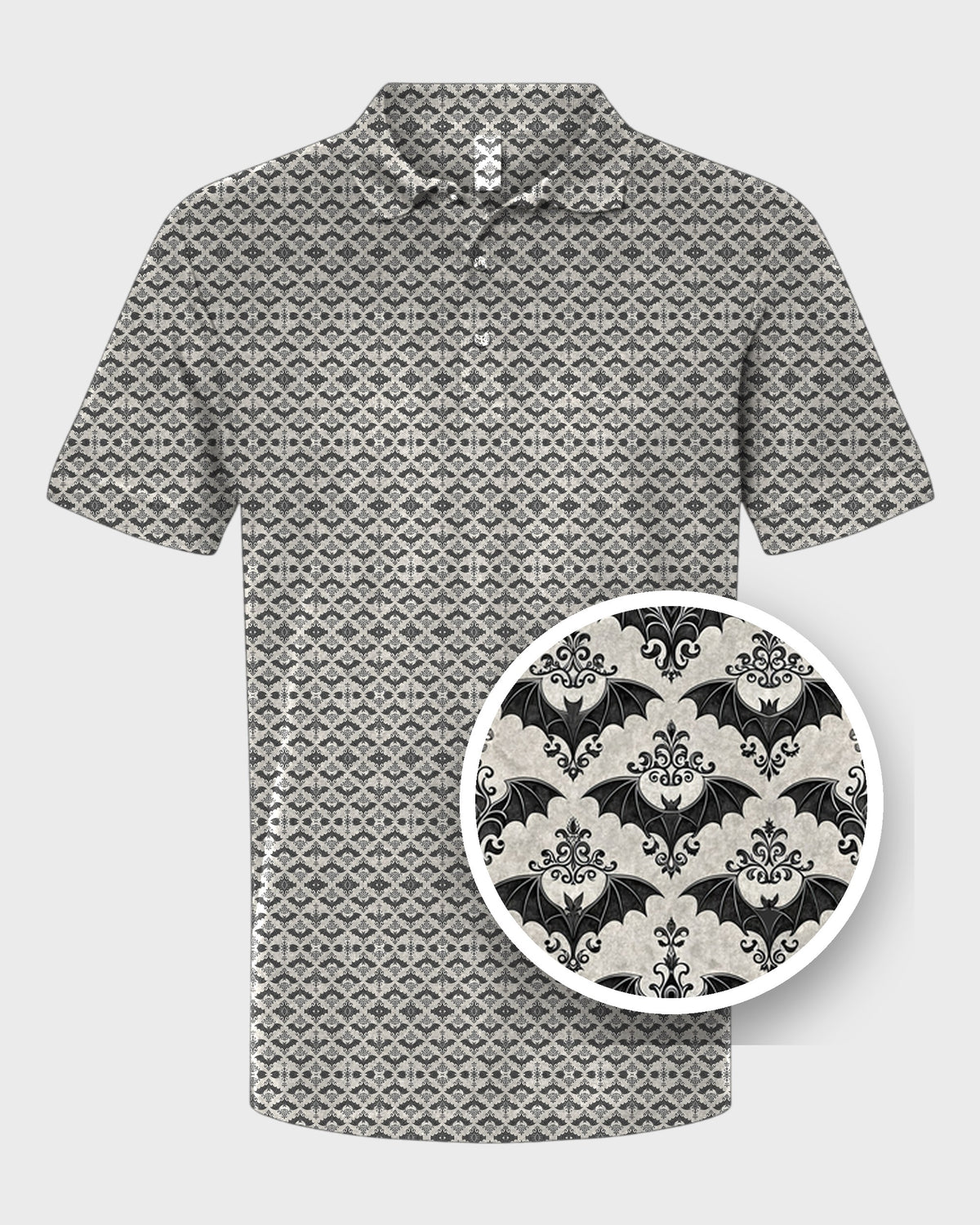 Gothic Bats Performance Print Polo, print close-up